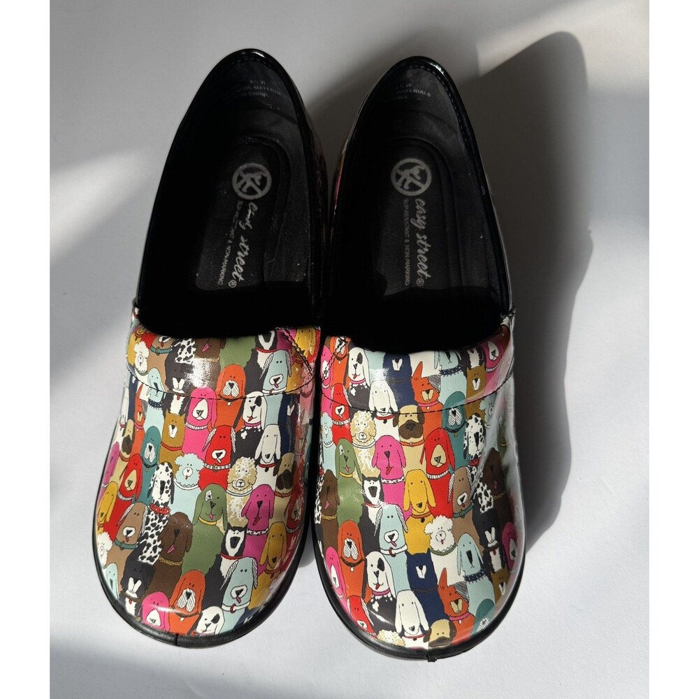 Easy Works By Easy Street Dogs Pattern Slip On Shoes 8.5 Non-marking Slip Resist